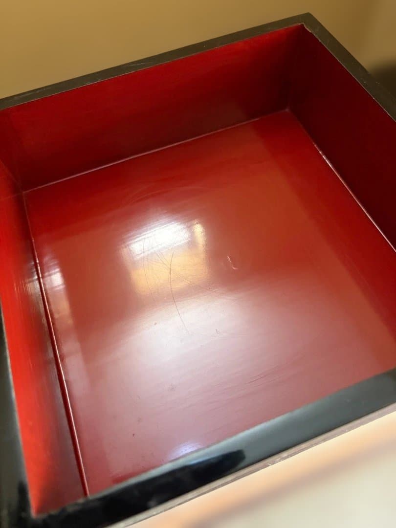 木製本漆　黒赤2段重箱 金色蒔絵　昭和レトロ