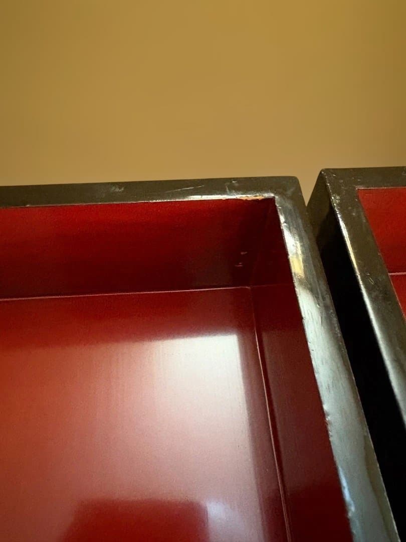 木製本漆　黒赤2段重箱 金色蒔絵　昭和レトロ