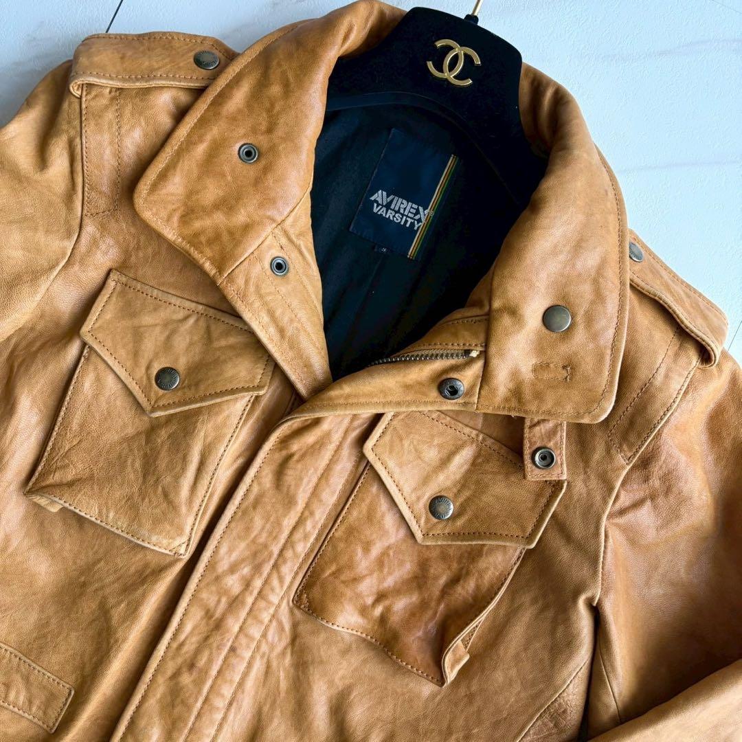 希少◆AVIREX ラムレザー 羊革 シングル ライダース ジャケット S