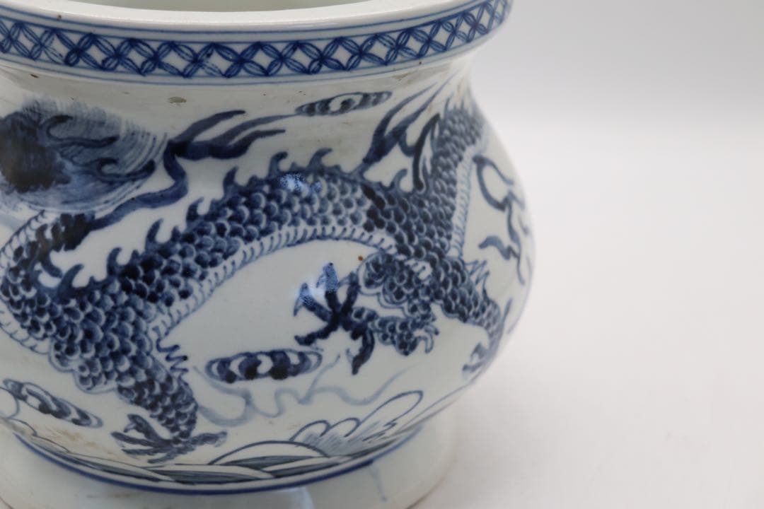 中国　染付　龍紋唾壺　送料込み250116