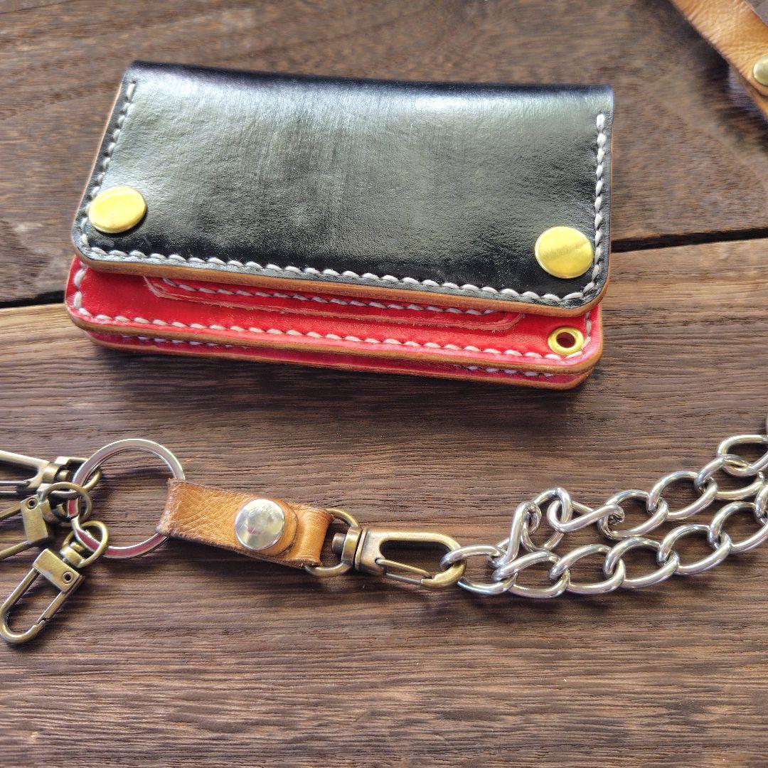 ミドルサイズ トラッカーウォレット 黒×赤 金魚(74)