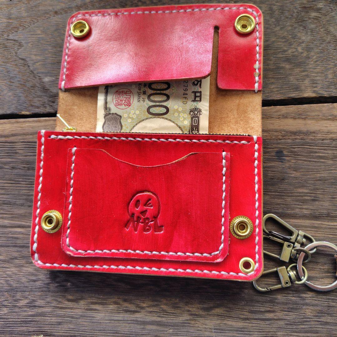 ミドルサイズ トラッカーウォレット 黒×赤 金魚(74)