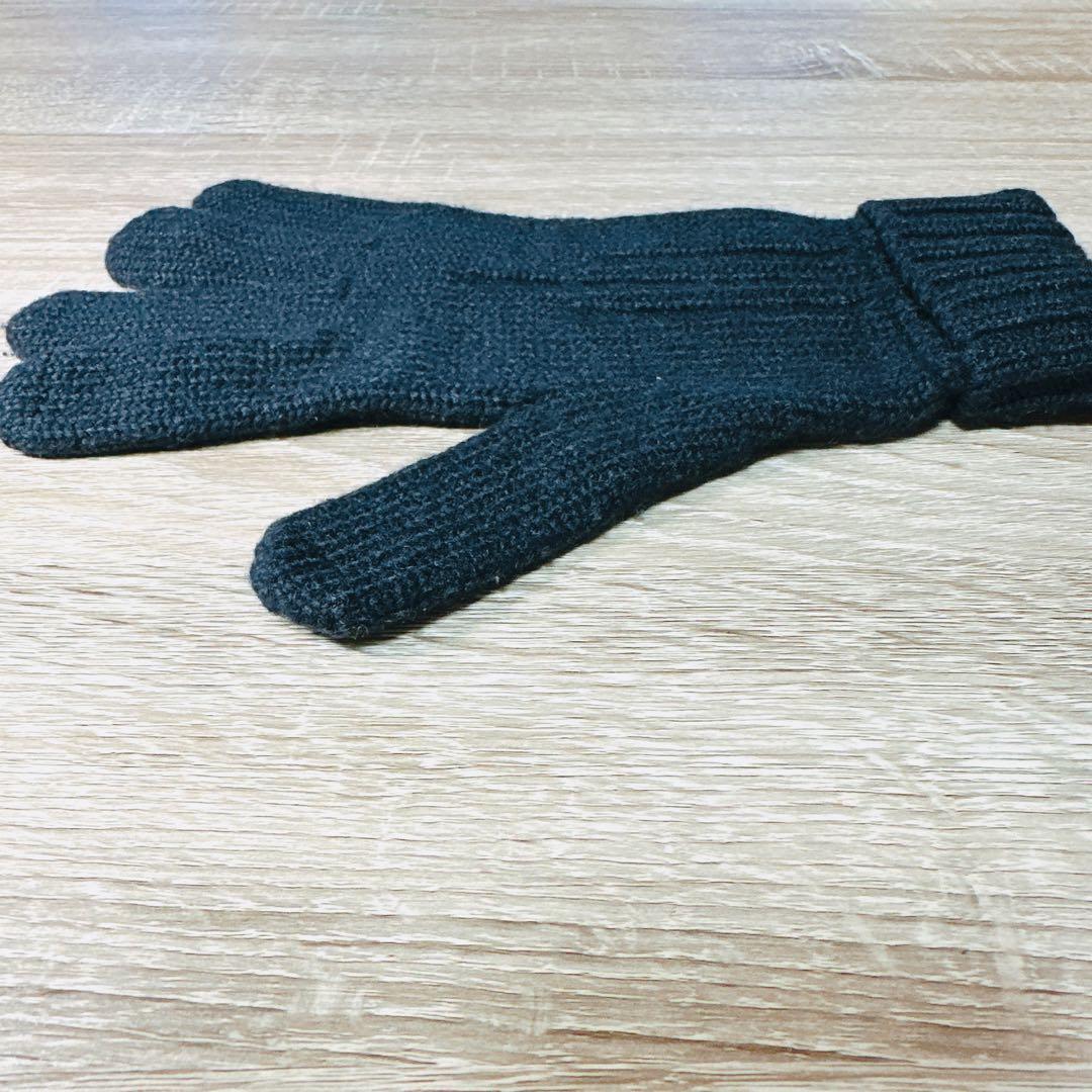 エルメス カシミヤ手袋 ダークブルー 5本指　暖かい