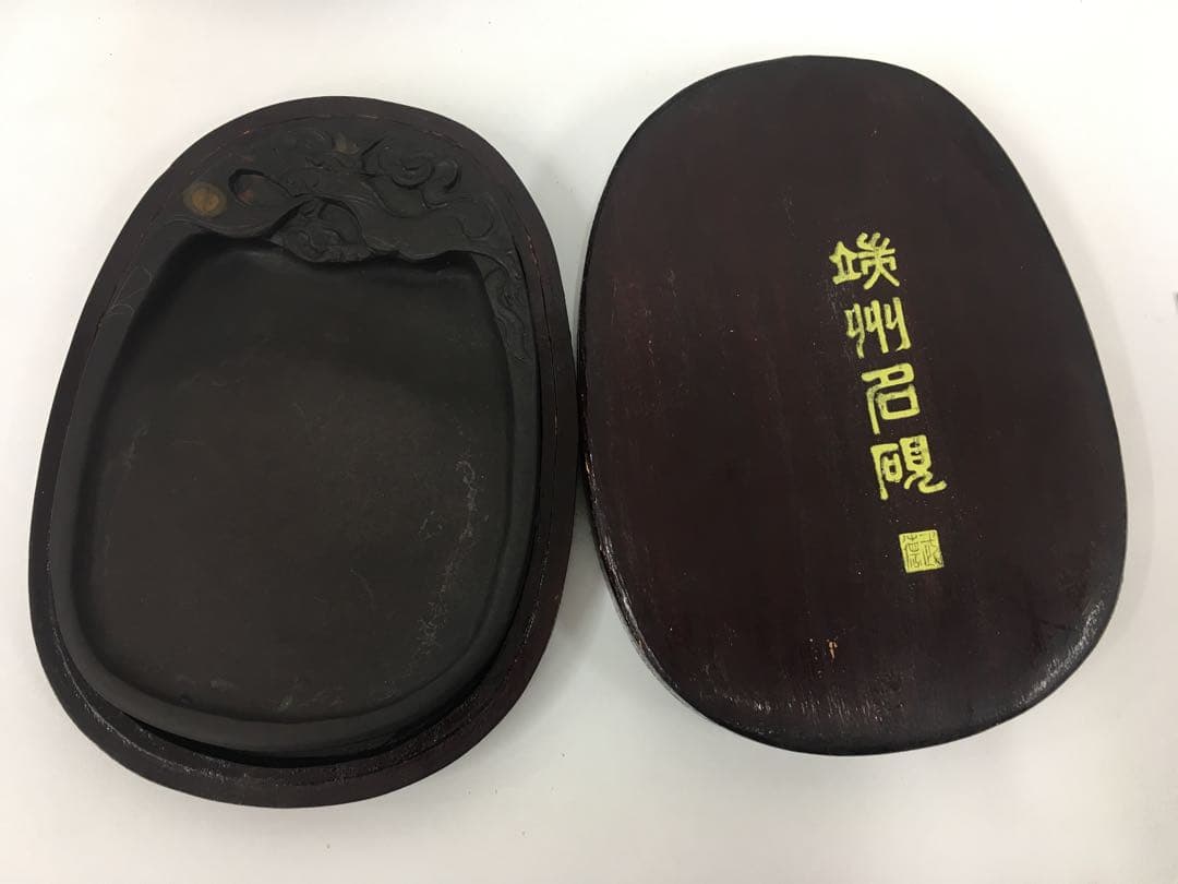 端州名硯　木製　彫刻　硯　サイズ15×11×1.6 TO.836