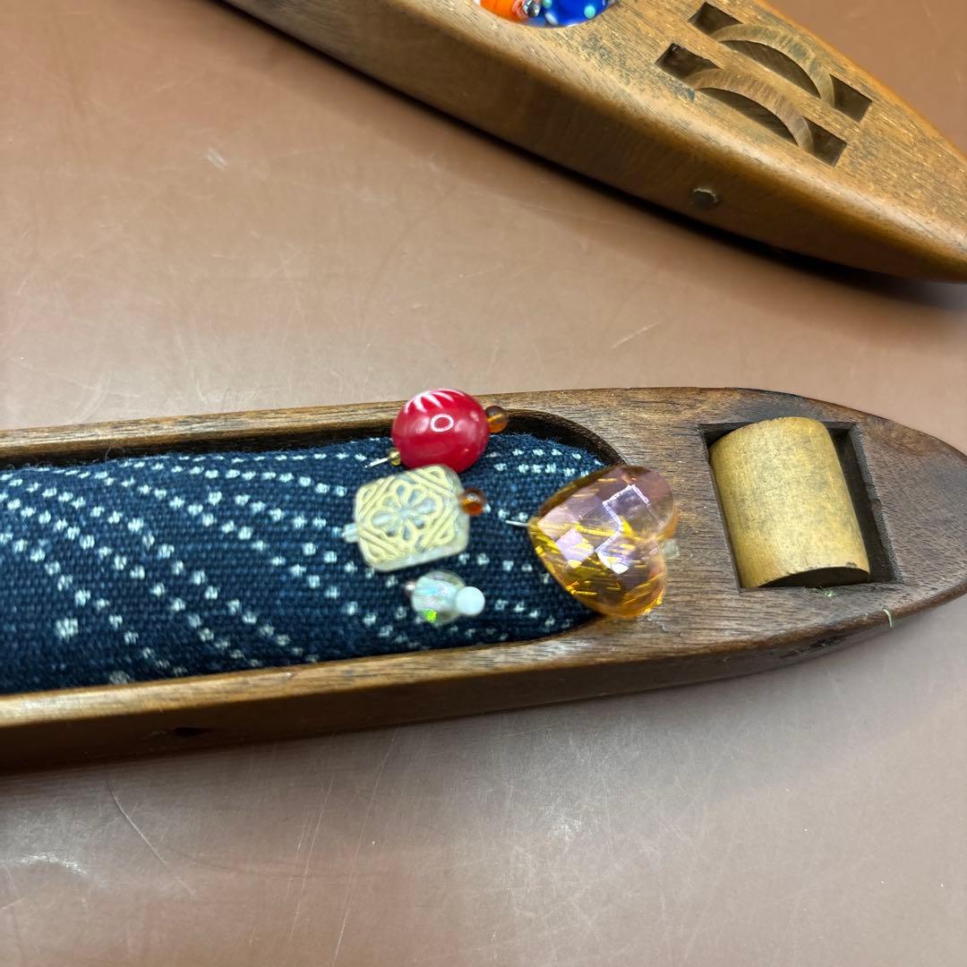 鎌倉彫　文庫箱　織り機の杼(ひ)で作った針山セット