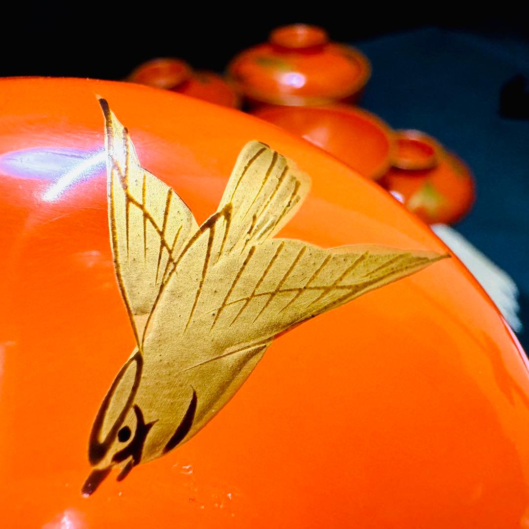 漆器　輪島塗　沈金　金蒔絵　木製　蓋付椀　お煮物椀　吸物椀　6客　骨董