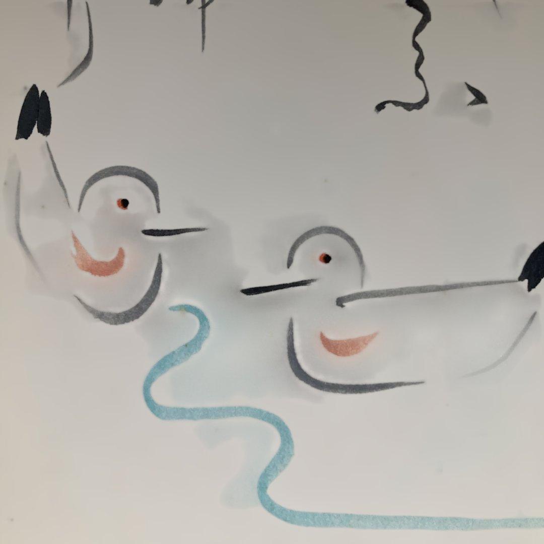 三遊亭圓生(六代目)直筆サイン入り色紙・川柳の一句、水鳥の絵・名人・意気・額付き