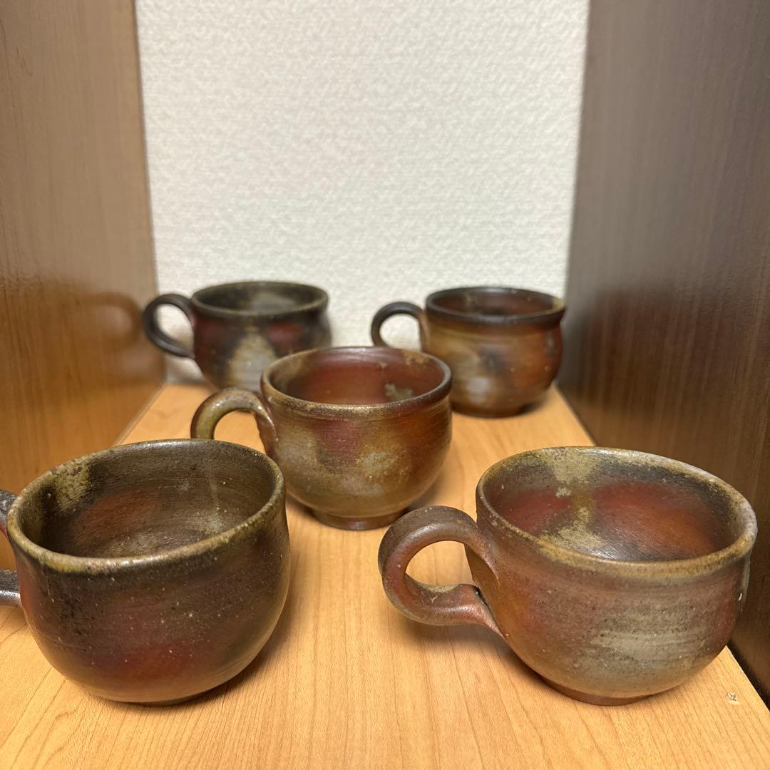 松笠靖彦　備前焼　コーヒーカップ＆ソーサー　5客セット