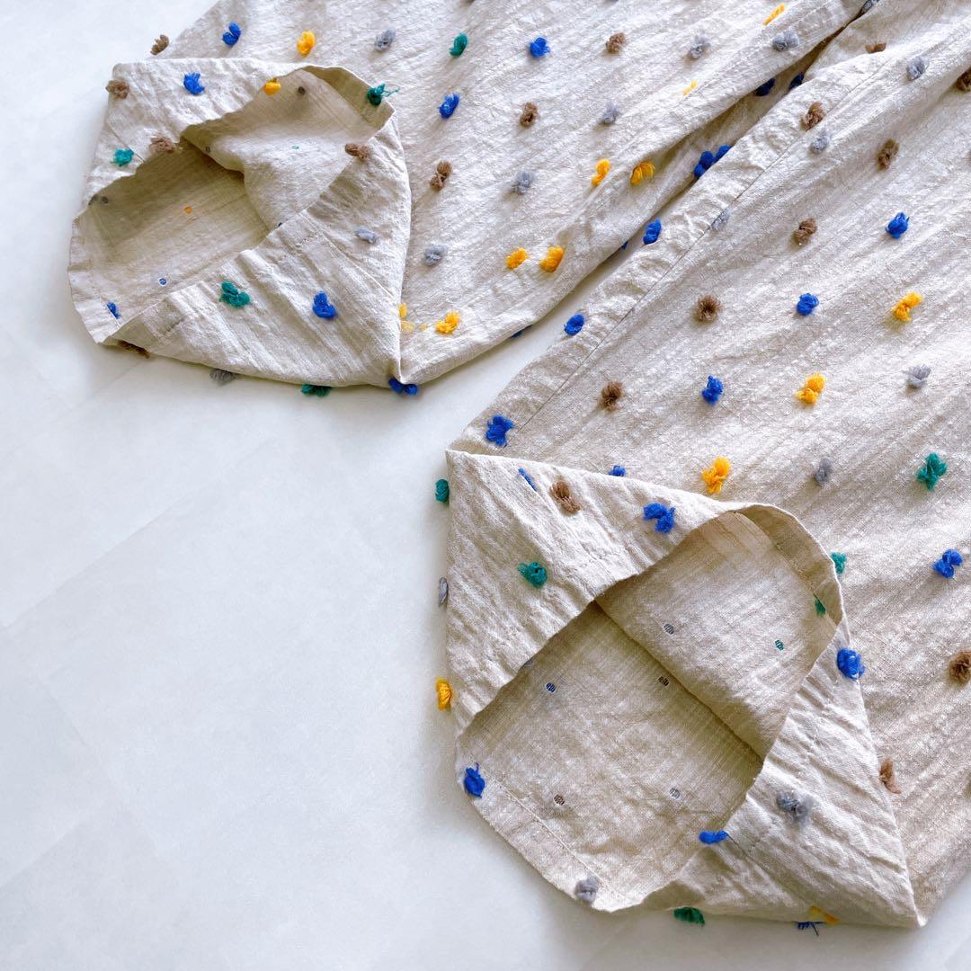 日本製✨エムアンドキョウコ 刺繍パンツ ドット 佐藤繊維 コットン ベージュ S