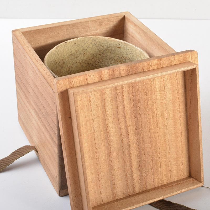 豊楽焼　六代　大喜豊助作　染付鶴文　楽茶碗　九代豊助極め箱　C　R7259