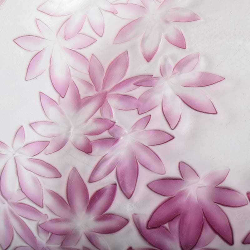 ガラス工芸　荒木良忠作　玻璃彫刻　金赤楓はがさね文皿　共布共箱　C　9197