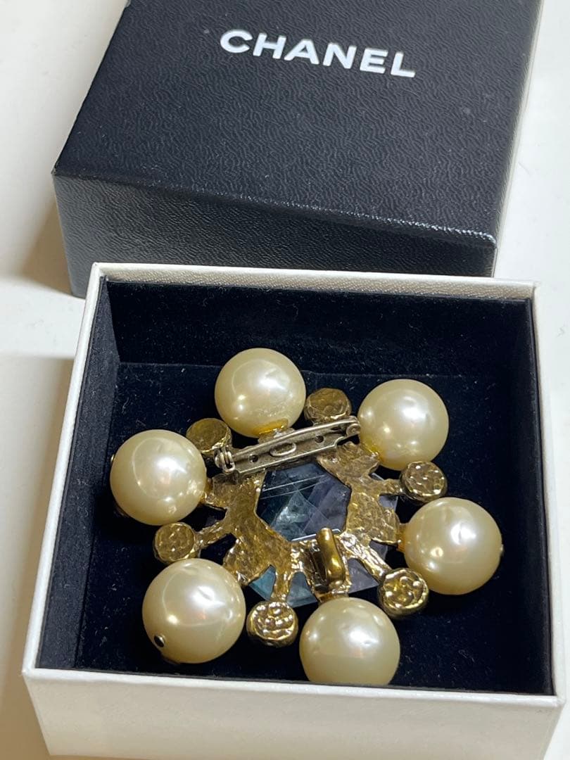 希少 美品 CHANEL シャネル ストーン パール ブローチ
