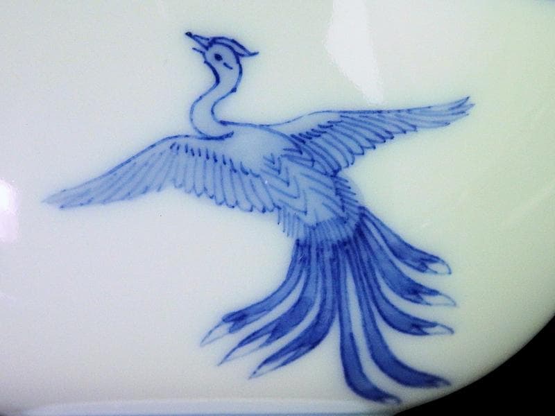 平戸　染付　鳳凰に花菱紋の図　汲み出し　茶碗　E996AS-CYc