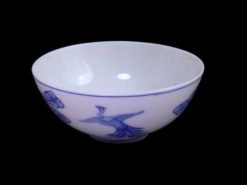 平戸　染付　鳳凰に花菱紋の図　汲み出し　茶碗　E996AS-CYc