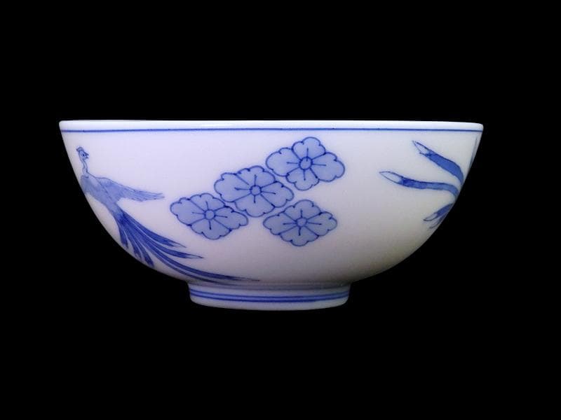 平戸　染付　鳳凰に花菱紋の図　汲み出し　茶碗　E996AS-CYc