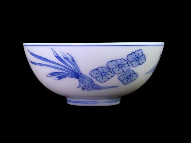 平戸　染付　鳳凰に花菱紋の図　汲み出し　茶碗　E996AS-CYc