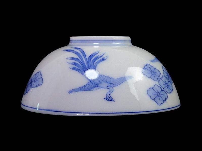 平戸　染付　鳳凰に花菱紋の図　汲み出し　茶碗　E996AS-CYc