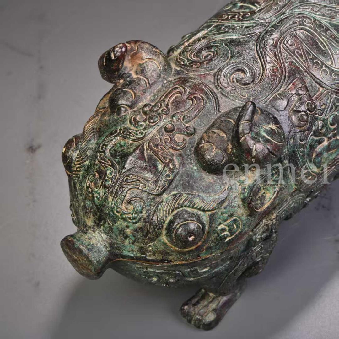 中国古美術・珍品旧藏・青銅器 豚形 食盒 蓋物 香炉 彫刻文様・置物・風水開運