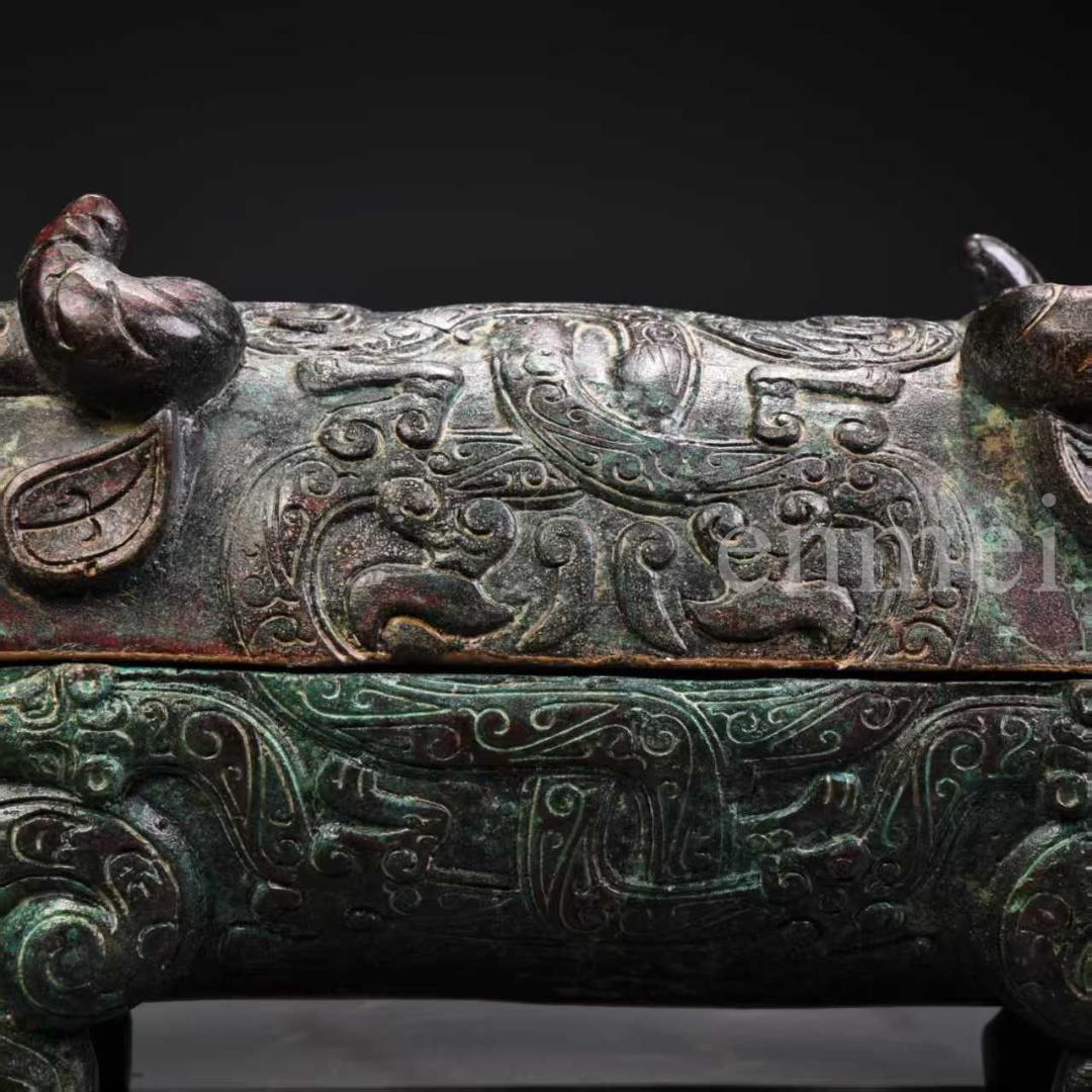 中国古美術・珍品旧藏・青銅器 豚形 食盒 蓋物 香炉 彫刻文様・置物・風水開運