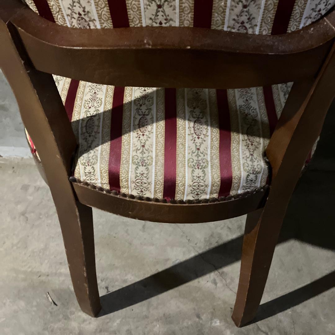 アンティーク 西洋 ダイニングチェア ストライプ レッド ヴィンテージ ネコ足