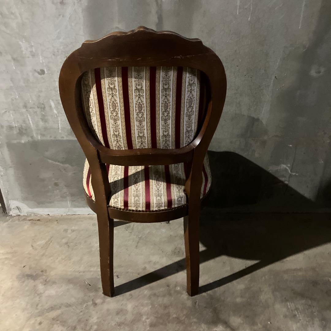 アンティーク 西洋 ダイニングチェア ストライプ レッド ヴィンテージ ネコ足