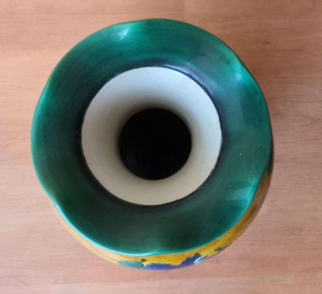 九谷焼　角福　花瓶　色絵　花鳥図