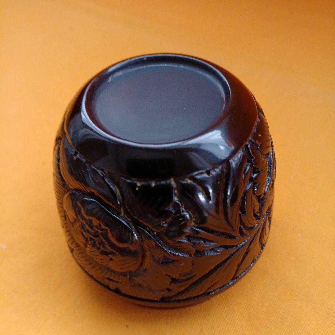 伝統工芸 桐箱入り　村上　木彫り　堆朱　堆黒　棗　牡丹 唐草 模様