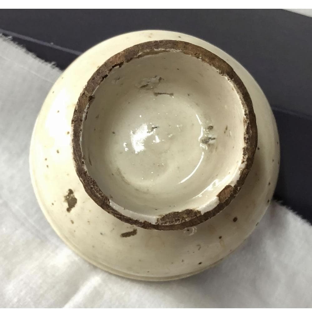 w089 李朝 白磁 馬上杯 金直し 木箱入り 酒器