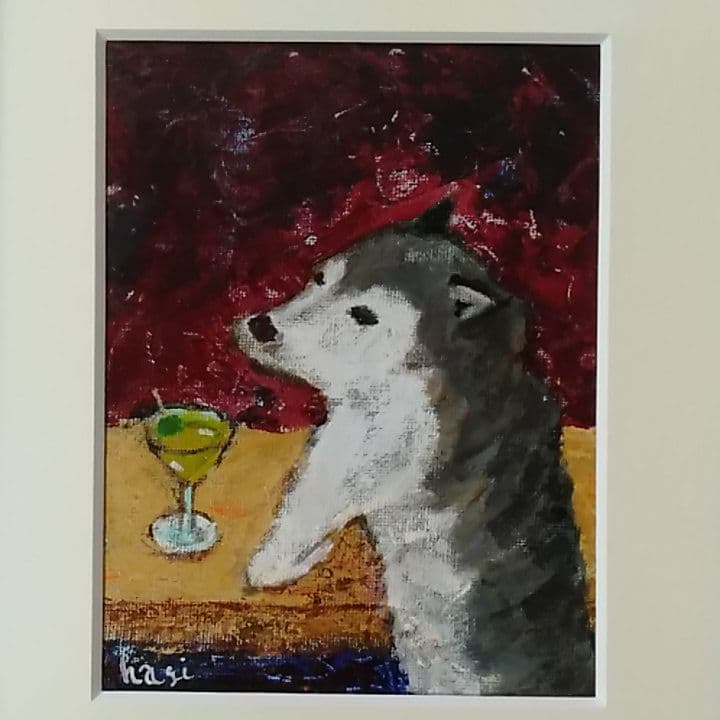 犬の絵　「深夜、とあるバーで」　原画