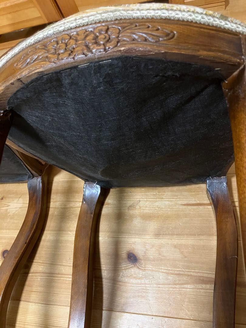 【ペア】フレンチアンティーク調チェア　ルイ16世様式　猫脚　クラシック花柄張り