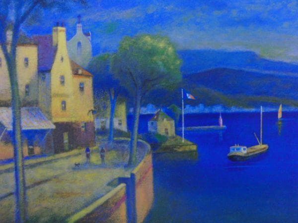 黒木邦彦、【入江の船】、希少な額装用画集より、新品額装付