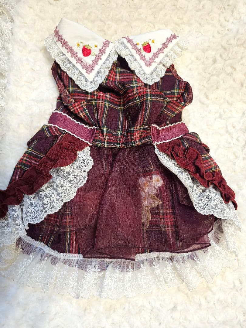 きゃんナナ　犬服　レトロいちごワンピースLサイズ