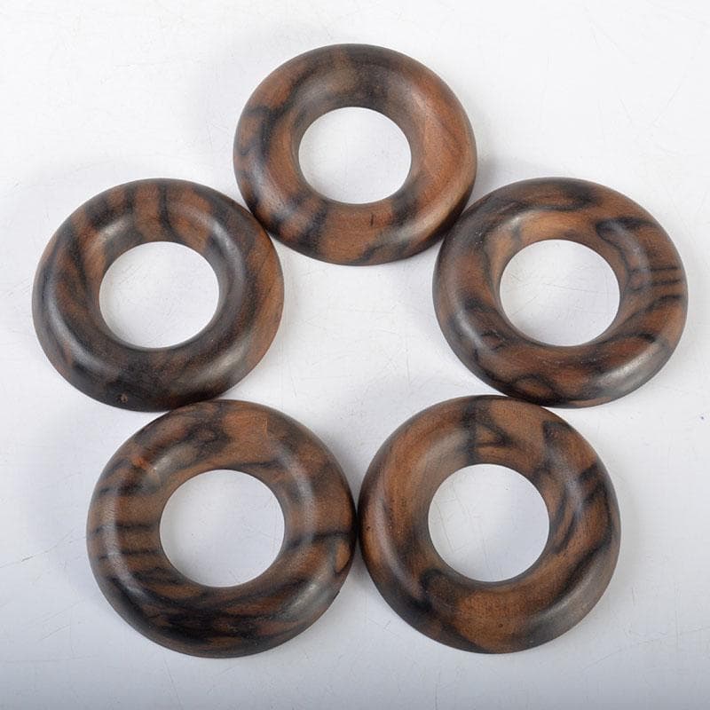 煎茶道具　黒柿製　穴あき茶托　五客　時代箱付　V　R4579