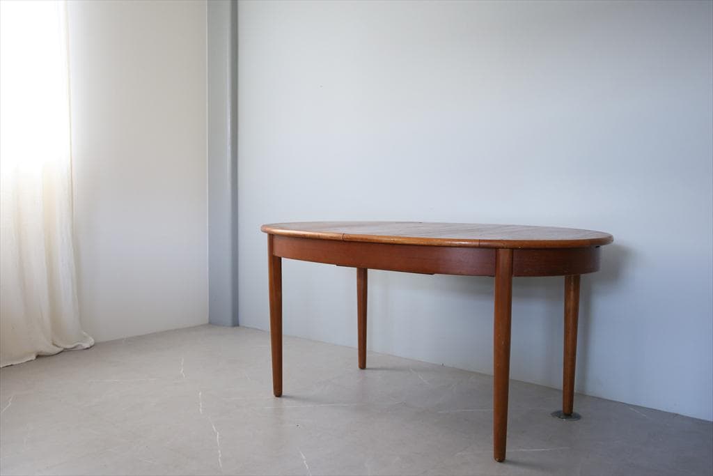 英国アンティークチーク古木オーバルテーブル/伸張式木製ダイニング机(89-158