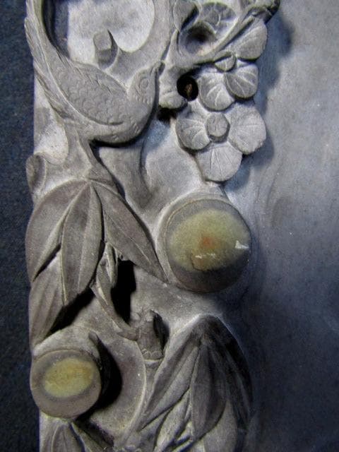 ☆硯　中国古玩　端渓硯　裏に銘有　花に飛鶴図　重さ5,6㎏☆