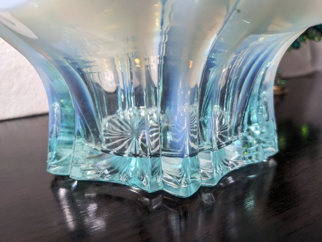 フェントン　ブルーオパルセントガラス　取って付き　お菓子入れ　小物入れ