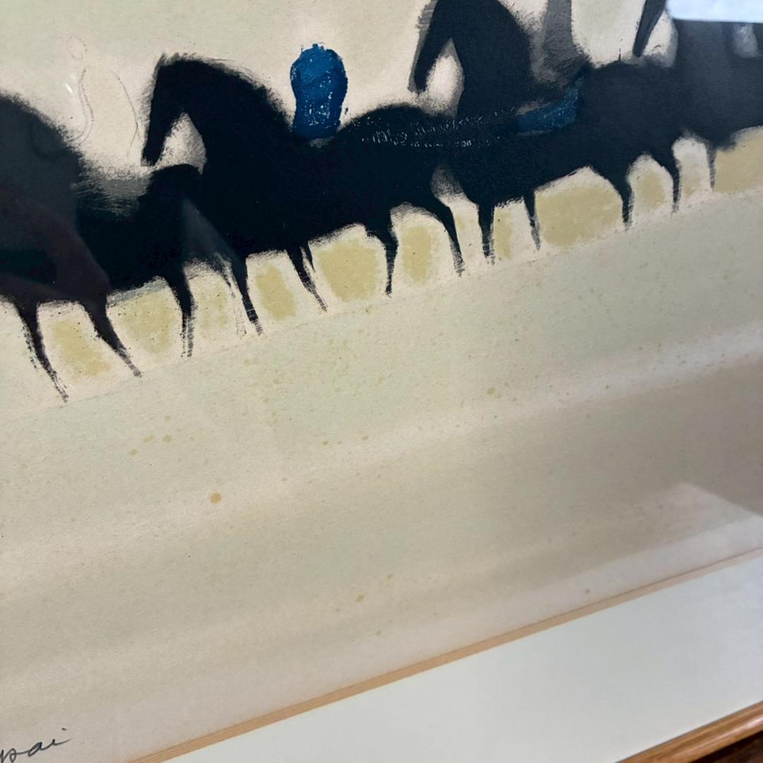 アンドレ・ブラジリエ「乗馬」リトグラフ 大作 直筆サイン入り 額縁入り