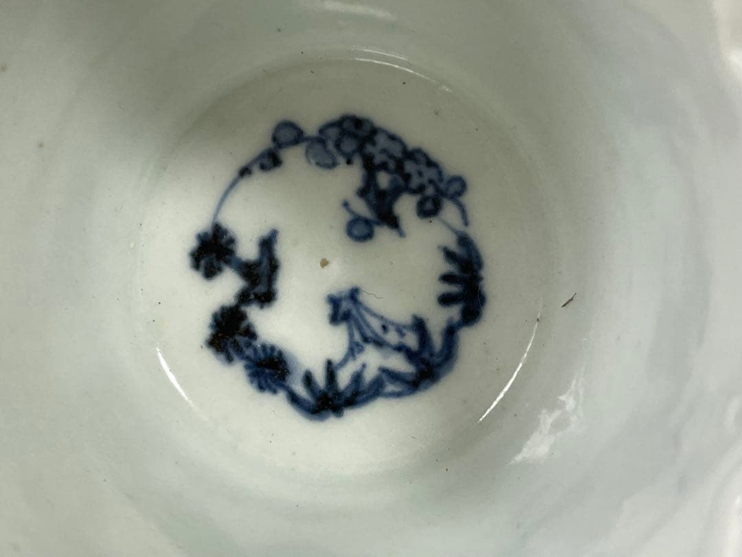 骨董　アンティーク　古伊万里　染付　微塵唐草文様　輪花　蕎麦猪口　カップ　蛸唐草