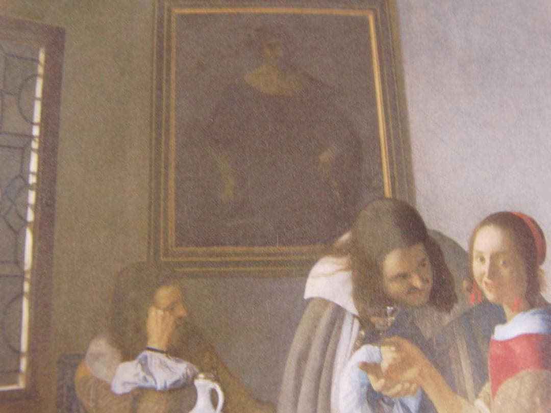 ヨハネス・フェルメール、「二人の紳士と女」、希少な画集の額装画