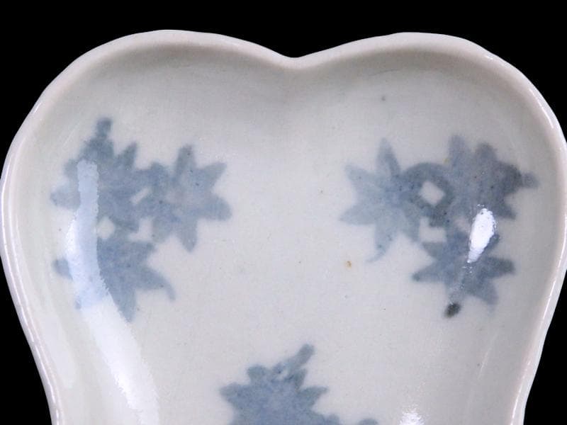 古伊万里　コンニャク印判　紅葉の図　糸巻形変形皿　江戸期　B008AS-CXe