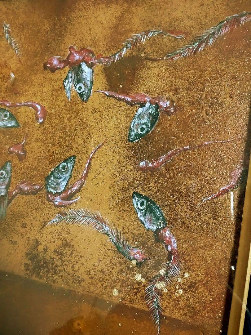 油絵【キビナゴ】一点物の原画/真作保証/作者サイン入り/油彩画