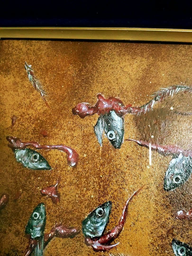 油絵【キビナゴ】一点物の原画/真作保証/作者サイン入り/油彩画