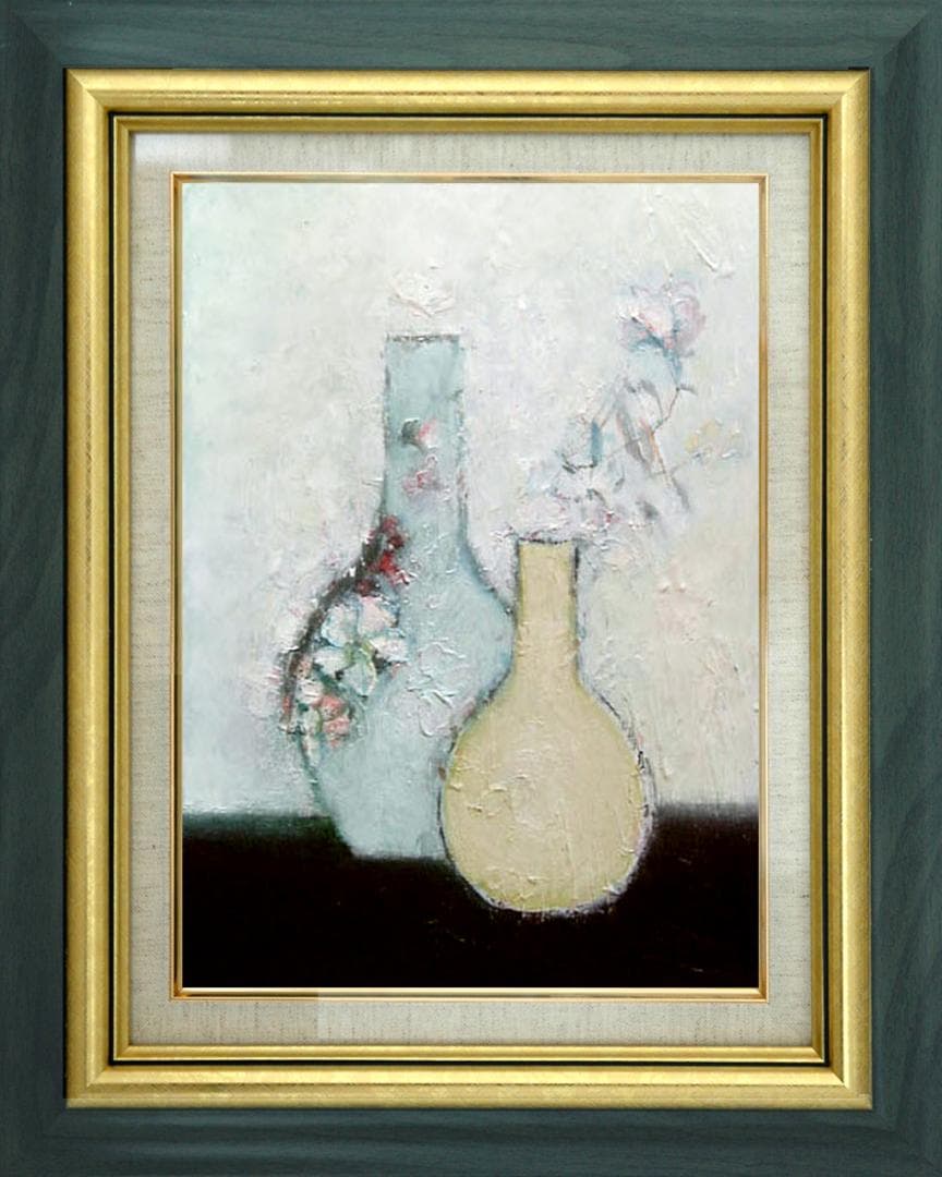 油絵 菅家令子 絵 絵画 インテリア 額付(白) uF6-111102 花 花瓶