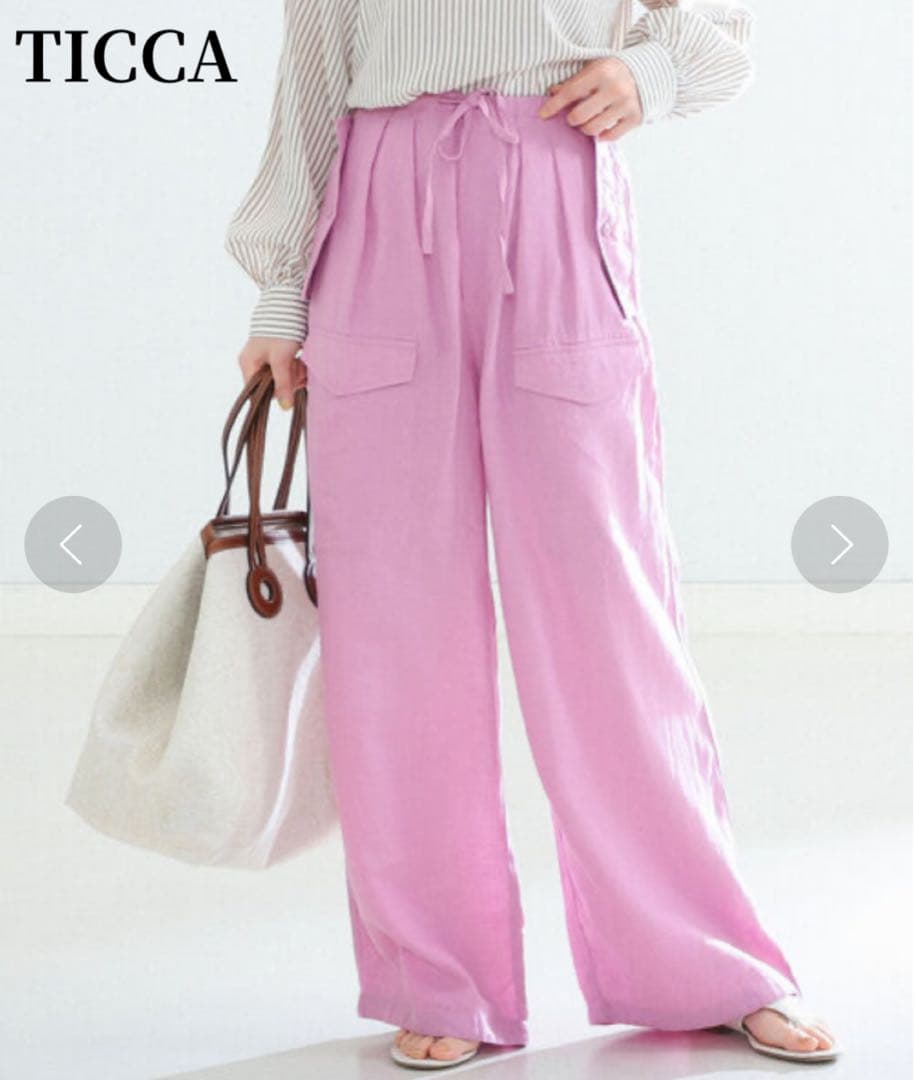 【未使用】ティッカ リネン カーゴパンツ ミリタリーパンツ ピンク 洗える