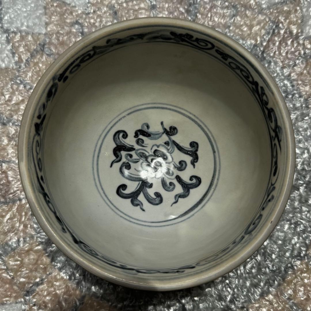 古美術 安南焼 ベトナム 唐草紋染付鉢 茶碗 呉須 陶磁器 骨董 桐箱付