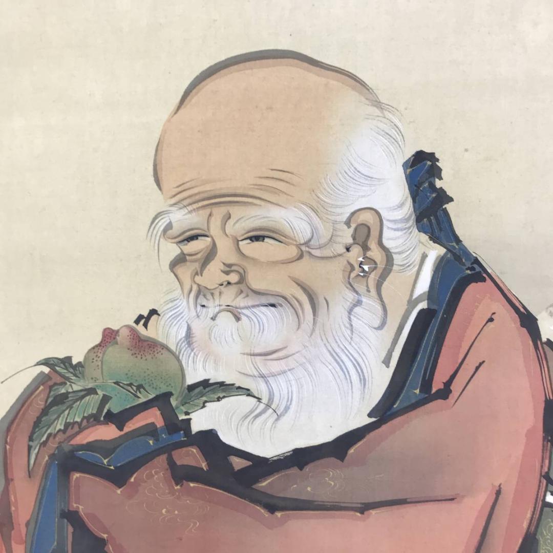 【真作】小田海僊/寿星花鳥図/三幅対/花鳥図/人物図/掛軸☆宝船☆AD-447