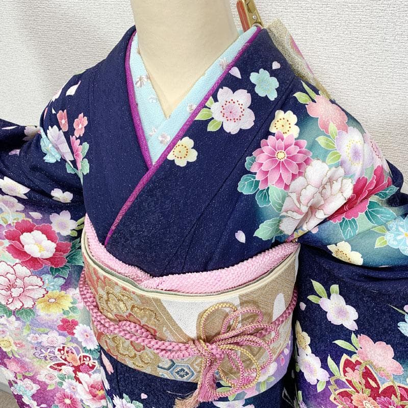 512z12☆京都きもの友禅 振袖 銀通し 古典柄 ラメ刺繍☆美品 成人式結婚式