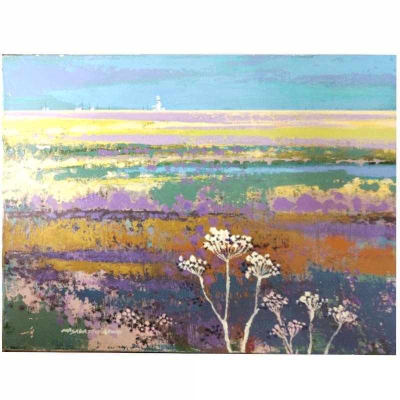 ☆青野昌勝☆「湿原と灯台（仮題）」油絵　F6号