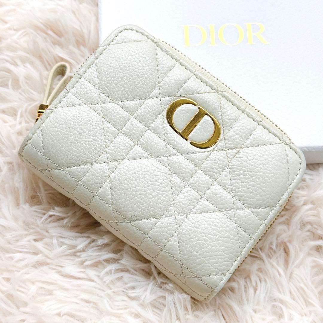 極美品✨ディオール カナージュ カロ キルティング 二つ折り財布 アイボリー