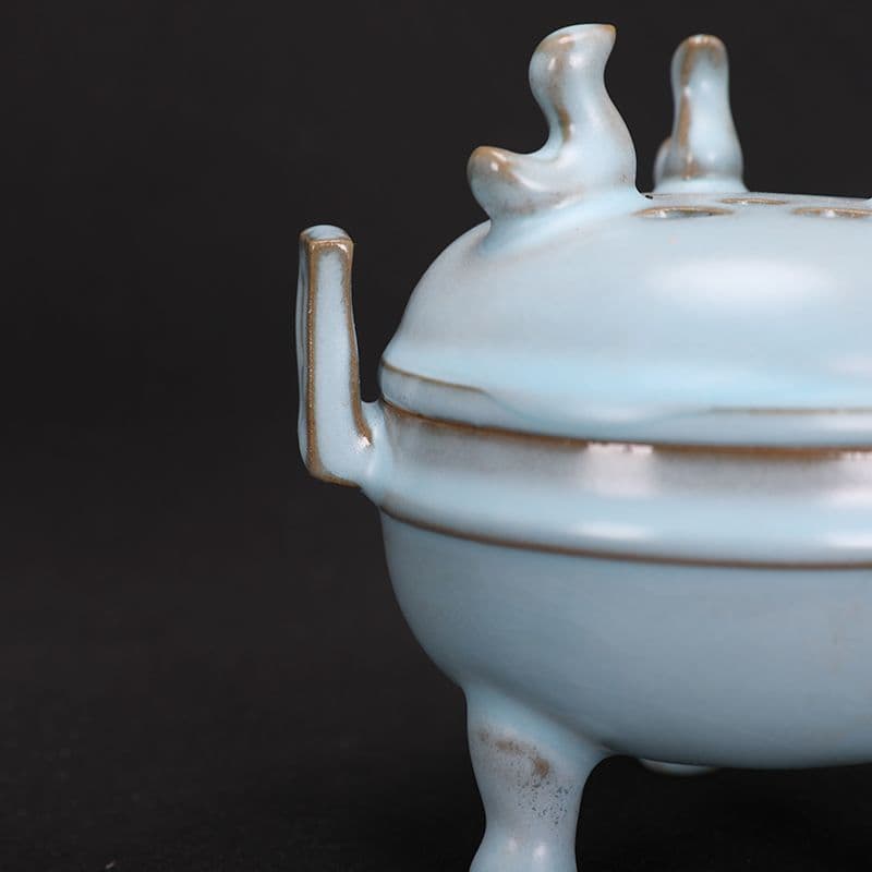 宋汝窯天青色三鳳鳥香炉 景徳鎮 陶磁器 装飾品 現代工芸品 美術品 置物